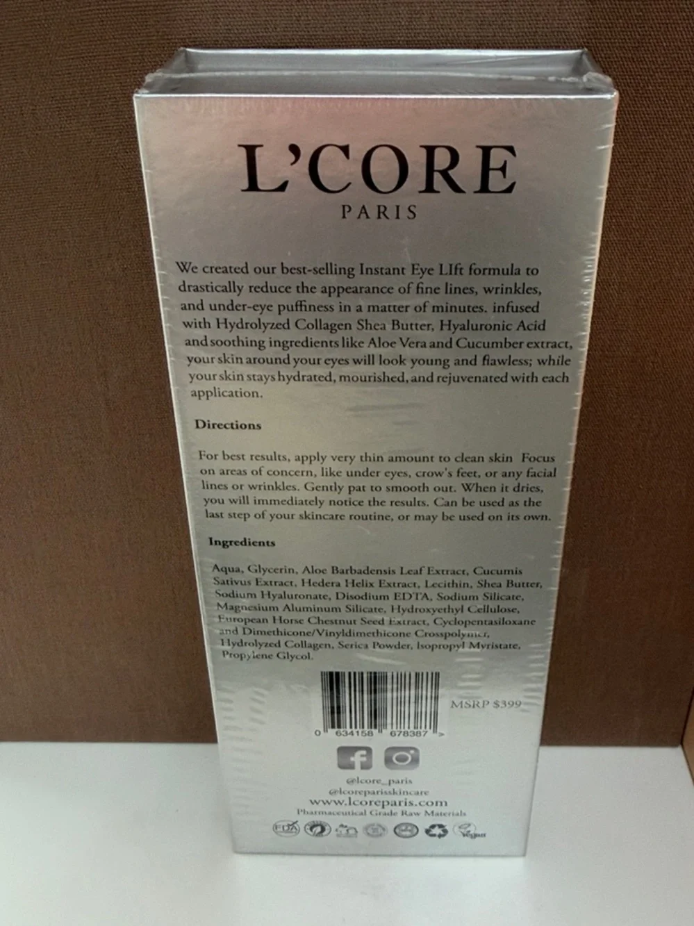 L'Core Paris Spa Collection Instant Eye Lift - Silver Packaging